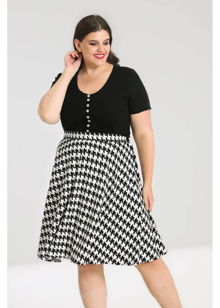Hell Bunny Blake Houndstooth 60's A-Line Skirt Black White