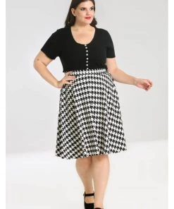 Hell Bunny Blake Houndstooth 60's A-Line Skirt Black White