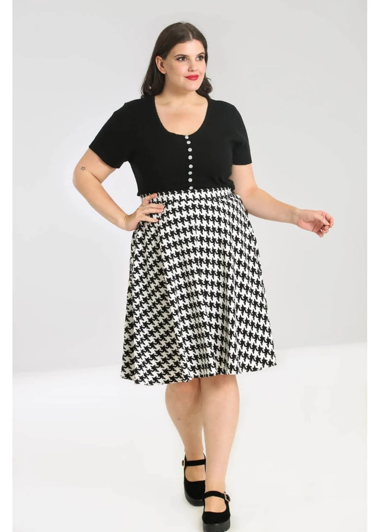 Hell Bunny Blake Houndstooth 60's A-Line Skirt Black White