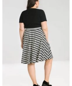 Hell Bunny Blake Houndstooth 60's A-Line Skirt Black White