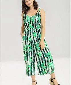 Hell Bunny Solana Leaves 70's Jumpsuit Black White