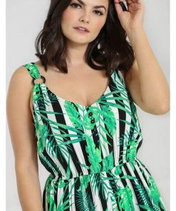 Hell Bunny Solana Leaves 70's Jumpsuit Black White