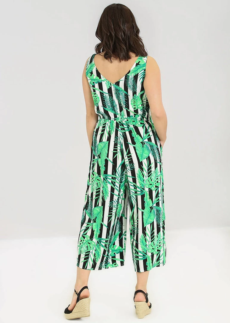 Hell Bunny Solana Leaves 70's Jumpsuit Black White
