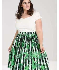 New In Hell Bunny Solana Leaves 50's Swing Skirt Black White