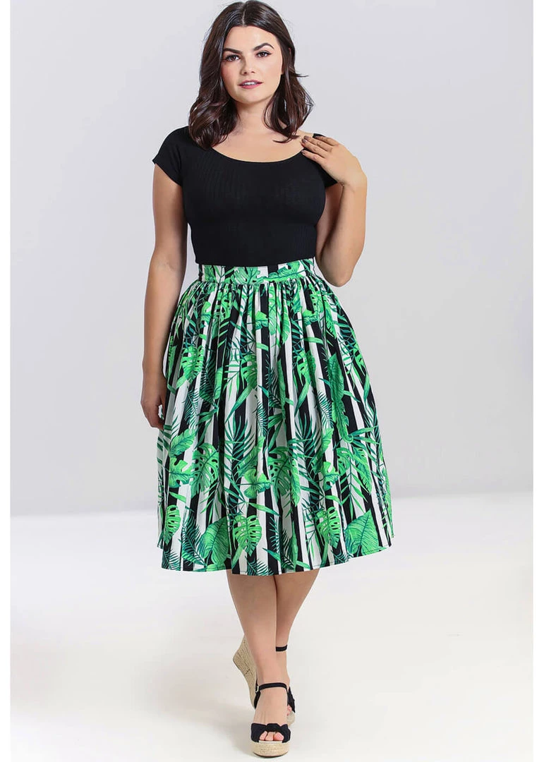 New In Hell Bunny Solana Leaves 50's Swing Skirt Black White