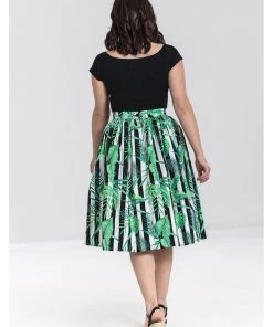 New In Hell Bunny Solana Leaves 50's Swing Skirt Black White