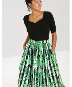 New In Hell Bunny Solana Leaves 50's Swing Skirt Black White