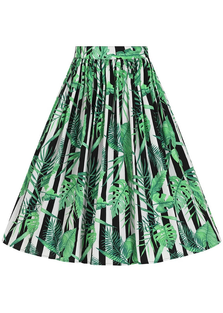 New In Hell Bunny Solana Leaves 50's Swing Skirt Black White