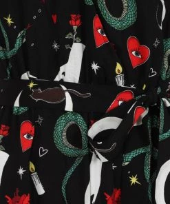 New In Hell Bunny Good Fortune Snake 70's Jumpsuit Black