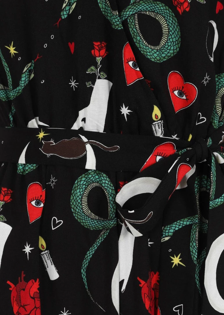 New In Hell Bunny Good Fortune Snake 70's Jumpsuit Black