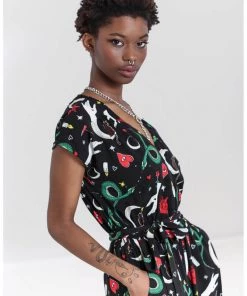 New In Hell Bunny Good Fortune Snake 70's Jumpsuit Black