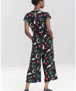 New In Hell Bunny Good Fortune Snake 70's Jumpsuit Black