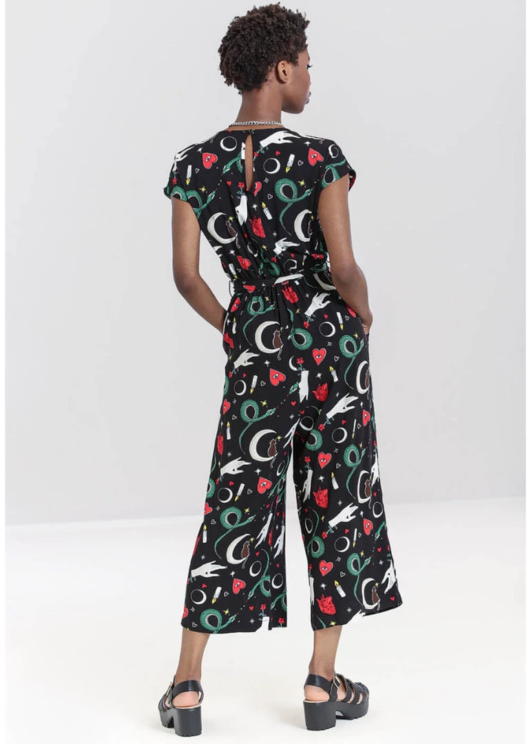 New In Hell Bunny Good Fortune Snake 70's Jumpsuit Black