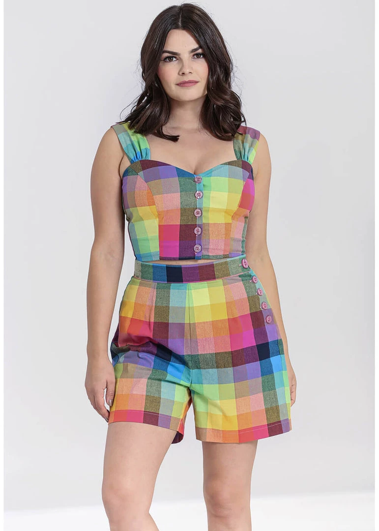Hell Bunny Lucia Rainbow 50's Shorts Trousers Multi New In