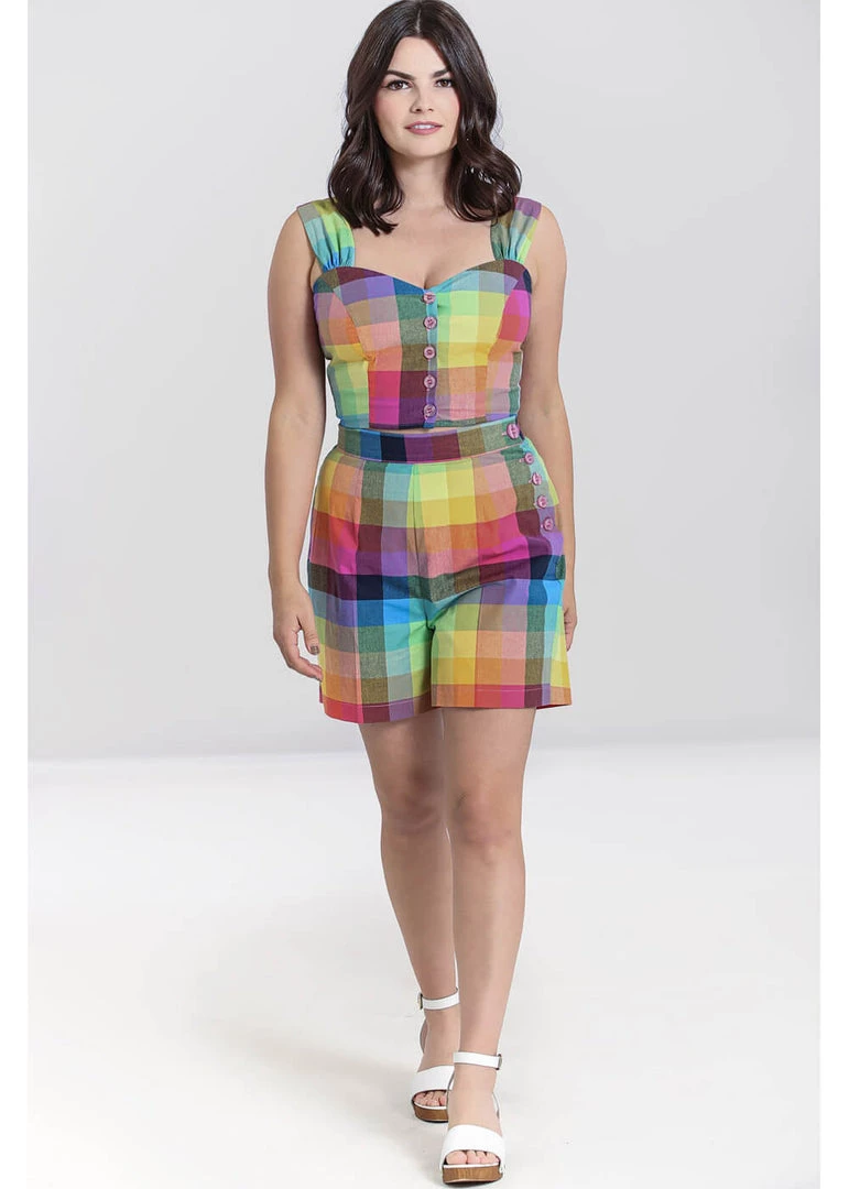 Hell Bunny Lucia Rainbow 50's Shorts Trousers Multi New In