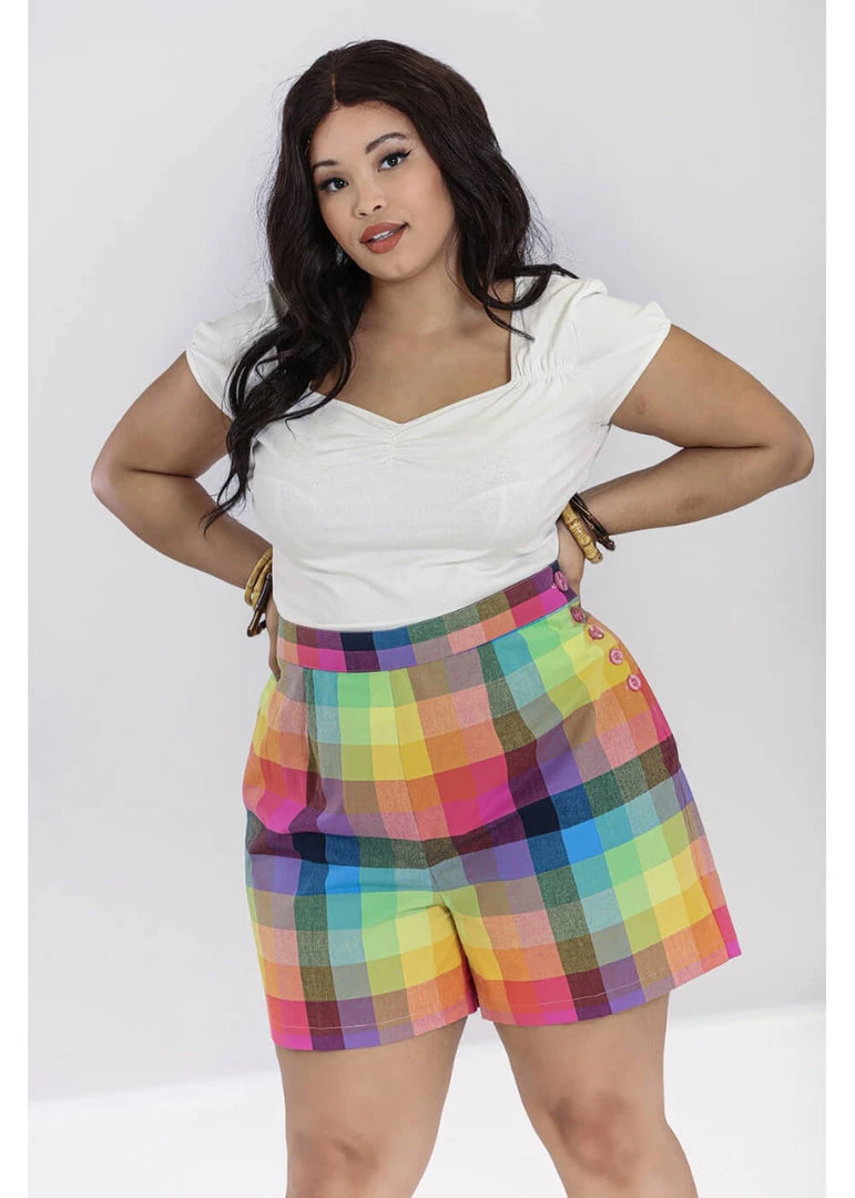 Hell Bunny Lucia Rainbow 50's Shorts Trousers Multi New In