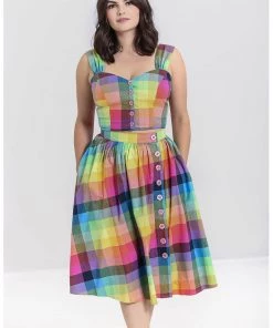 New In Hell Bunny Lucia Rainbow 50's Swing Skirt Multi