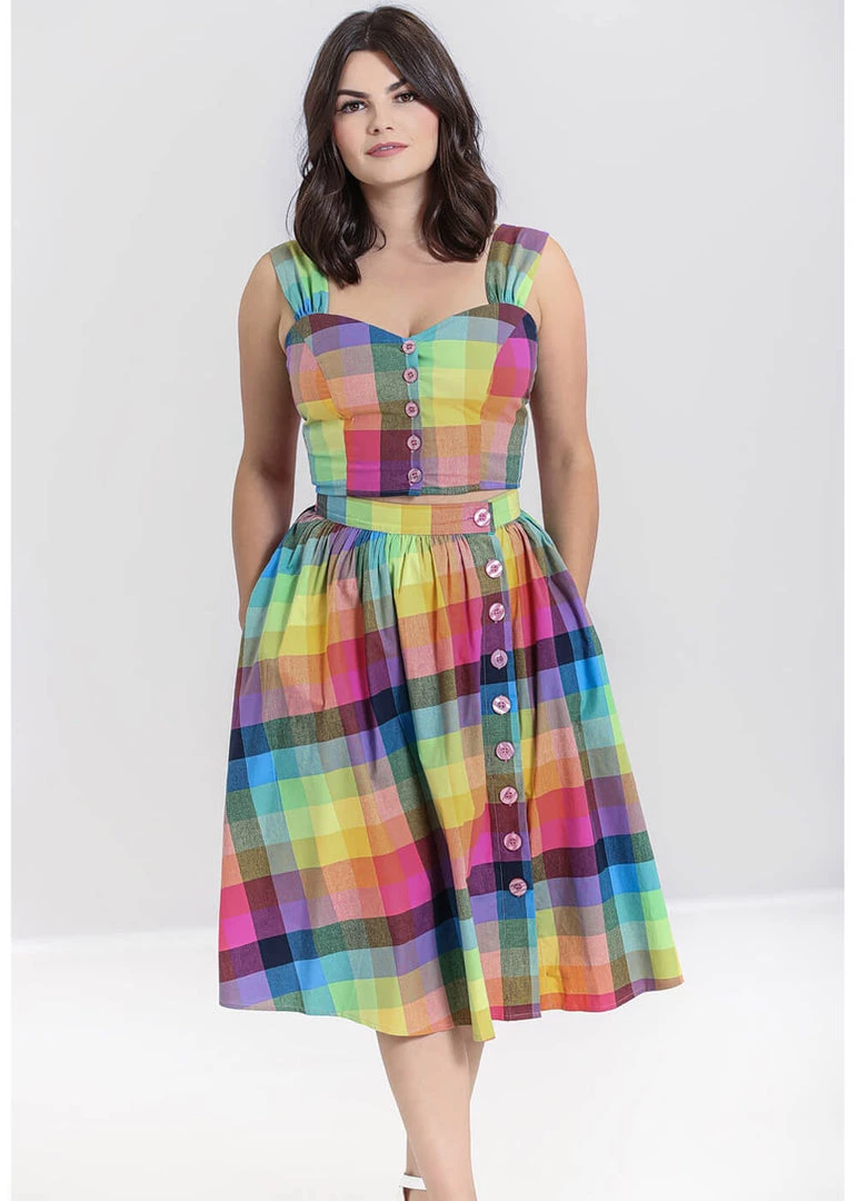 New In Hell Bunny Lucia Rainbow 50's Swing Skirt Multi