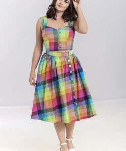 New In Hell Bunny Lucia Rainbow 50's Swing Skirt Multi