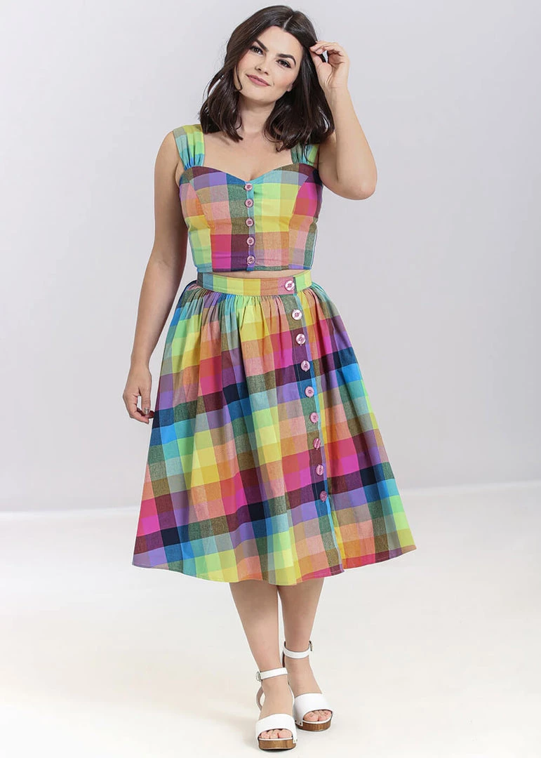 New In Hell Bunny Lucia Rainbow 50's Swing Skirt Multi
