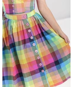New In Hell Bunny Lucia Rainbow 50's Swing Skirt Multi