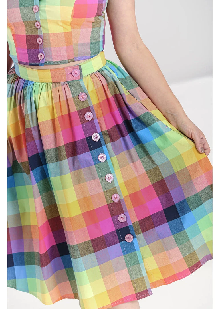 New In Hell Bunny Lucia Rainbow 50's Swing Skirt Multi