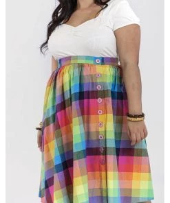 New In Hell Bunny Lucia Rainbow 50's Swing Skirt Multi