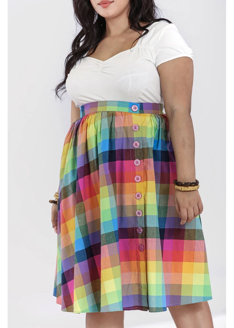 New In Hell Bunny Lucia Rainbow 50's Swing Skirt Multi