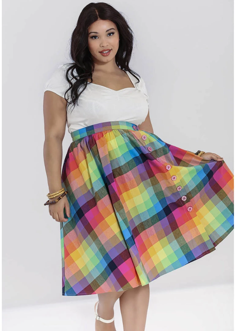 New In Hell Bunny Lucia Rainbow 50's Swing Skirt Multi