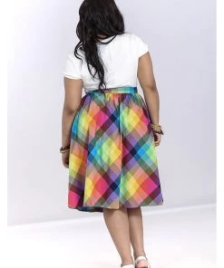 New In Hell Bunny Lucia Rainbow 50's Swing Skirt Multi