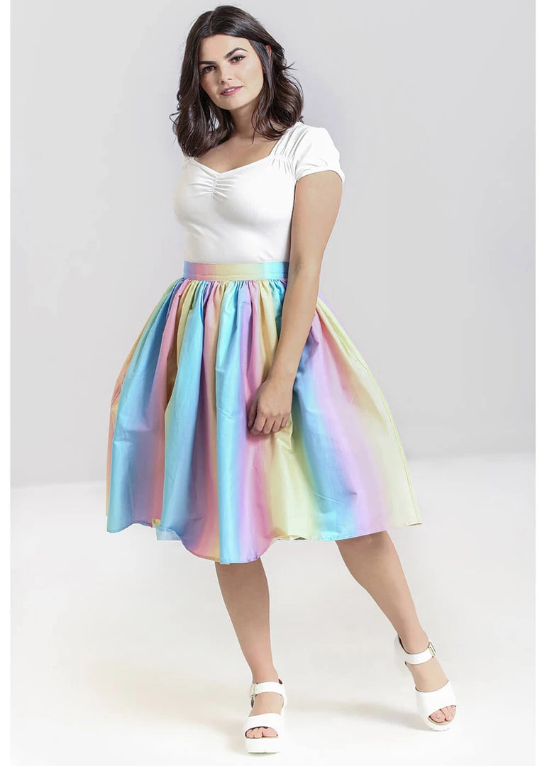 Hell Bunny Halo Ombre 50's Rainbow Swing Skirt Multi New In
