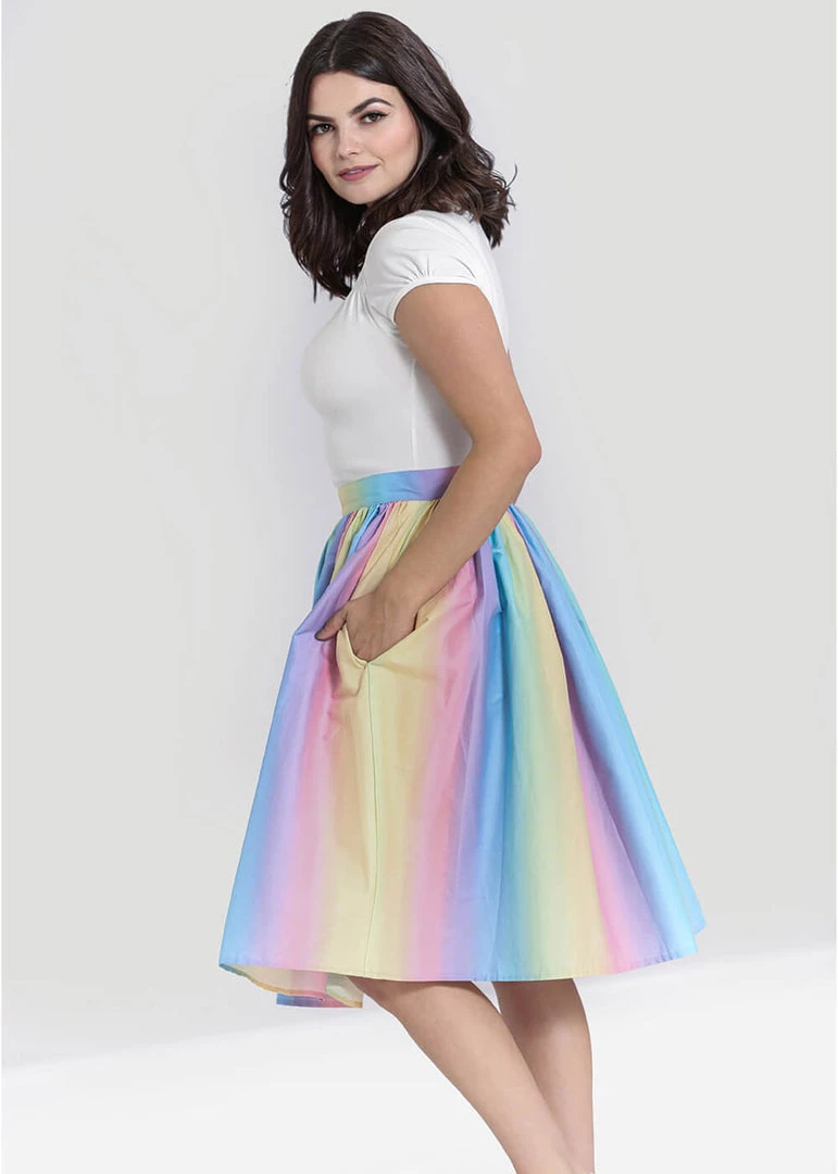 Hell Bunny Halo Ombre 50's Rainbow Swing Skirt Multi New In