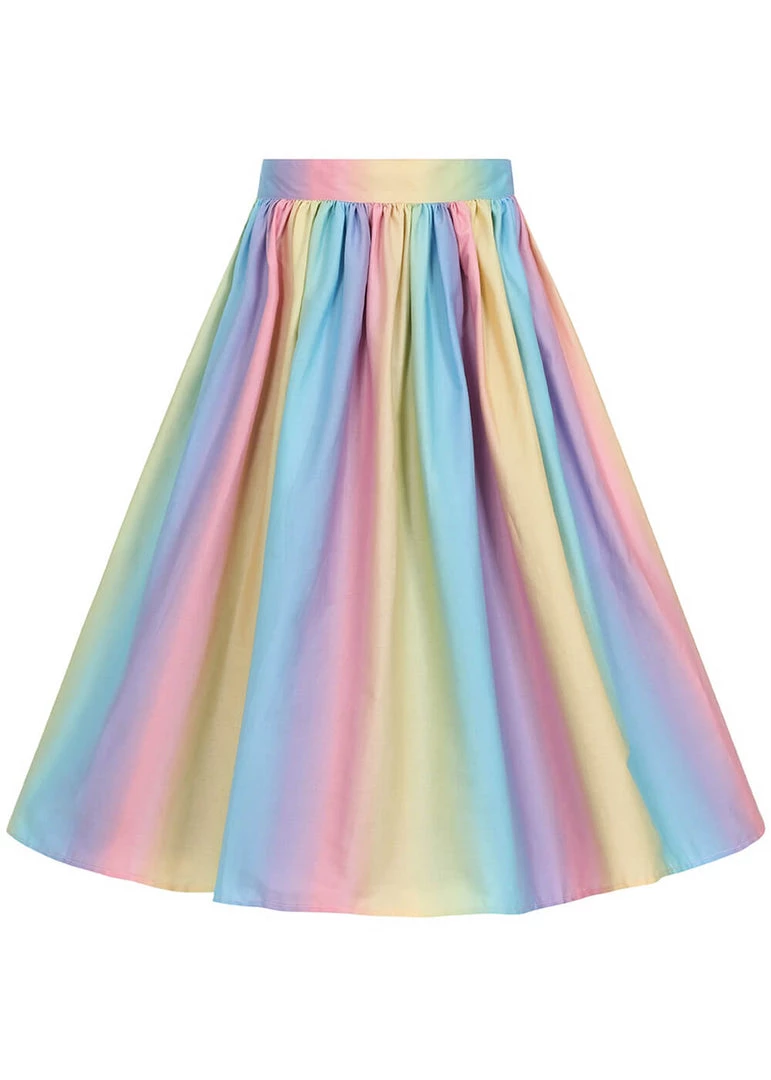 Hell Bunny Halo Ombre 50's Rainbow Swing Skirt Multi New In
