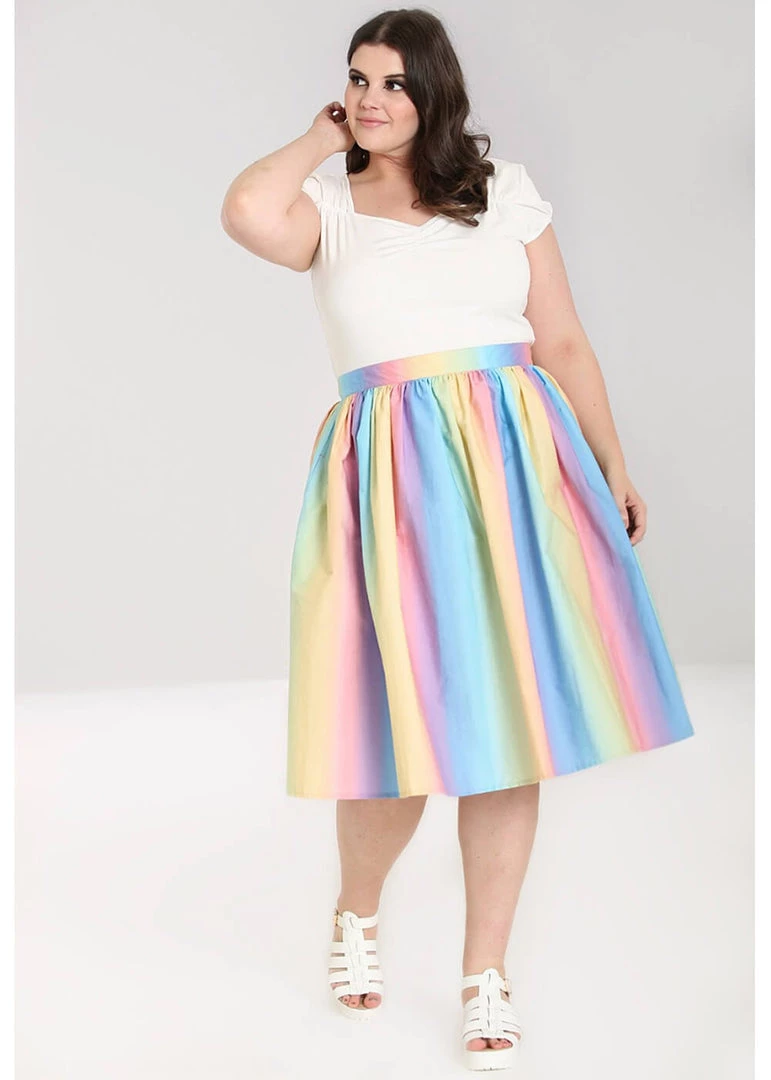 Hell Bunny Halo Ombre 50's Rainbow Swing Skirt Multi New In