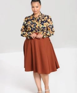 Hell Bunny Ravenwood 40's Swing Skirt Brown New In