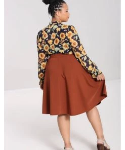 Hell Bunny Ravenwood 40's Swing Skirt Brown New In