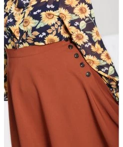 Hell Bunny Ravenwood 40's Swing Skirt Brown New In