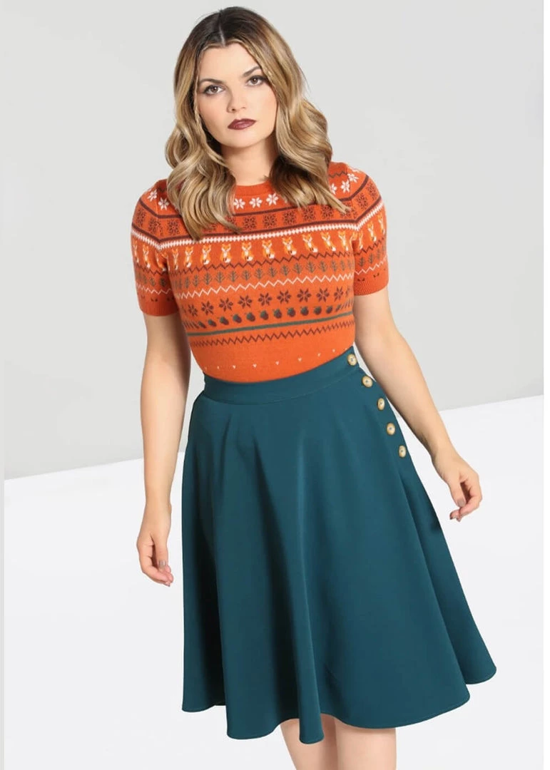 Hell Bunny Ravenwood 40's Swing Skirt Petrol Blue New In