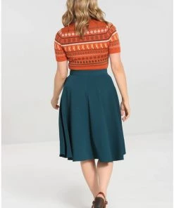 Hell Bunny Ravenwood 40's Swing Skirt Petrol Blue New In