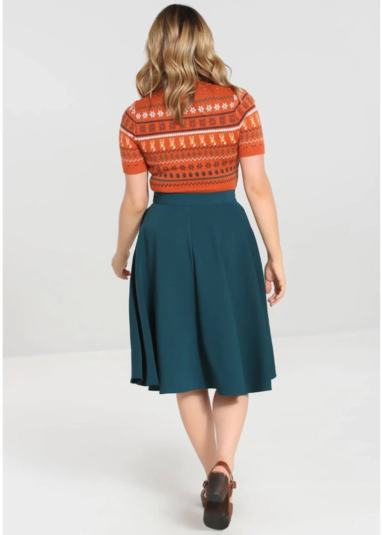 Hell Bunny Ravenwood 40's Swing Skirt Petrol Blue New In