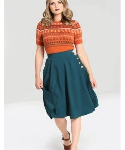 Hell Bunny Ravenwood 40's Swing Skirt Petrol Blue New In