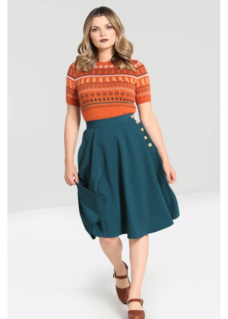 Hell Bunny Ravenwood 40's Swing Skirt Petrol Blue New In