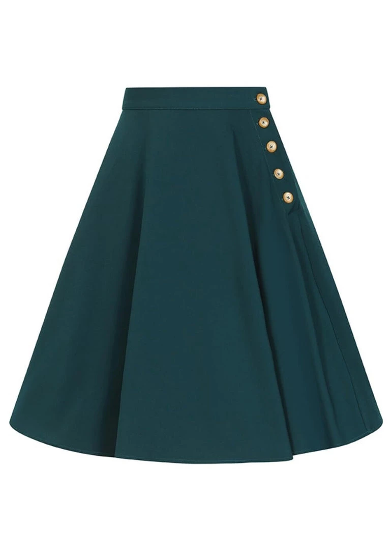 Hell Bunny Ravenwood 40's Swing Skirt Petrol Blue New In