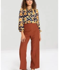 Hell Bunny Ginger 40's Swing Trousers Brown New In