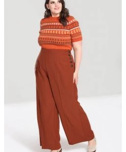 Hell Bunny Ginger 40's Swing Trousers Brown New In