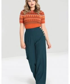 Hell Bunny Ginger 40's Swing Trosuers Petrol Blue New In