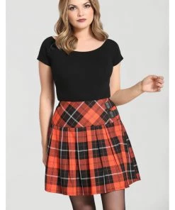 Hell Bunny Clementine Tartan 60's Mini Skirt Orange