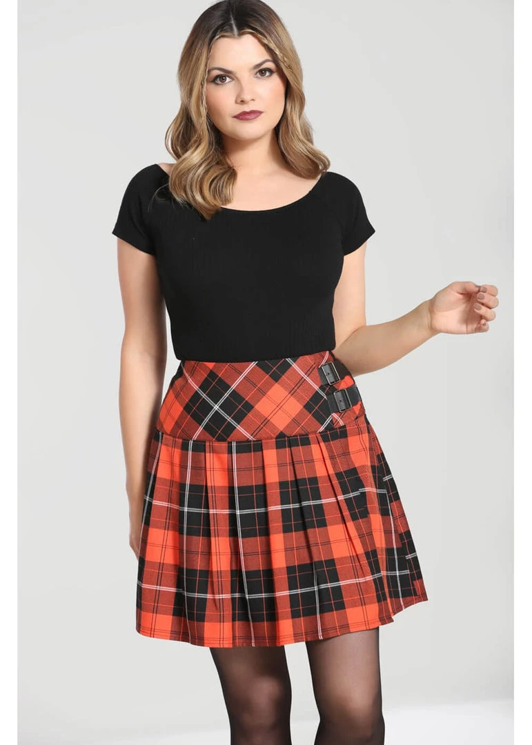 Hell Bunny Clementine Tartan 60's Mini Skirt Orange