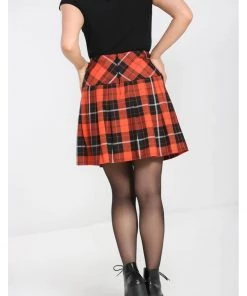 Hell Bunny Clementine Tartan 60's Mini Skirt Orange