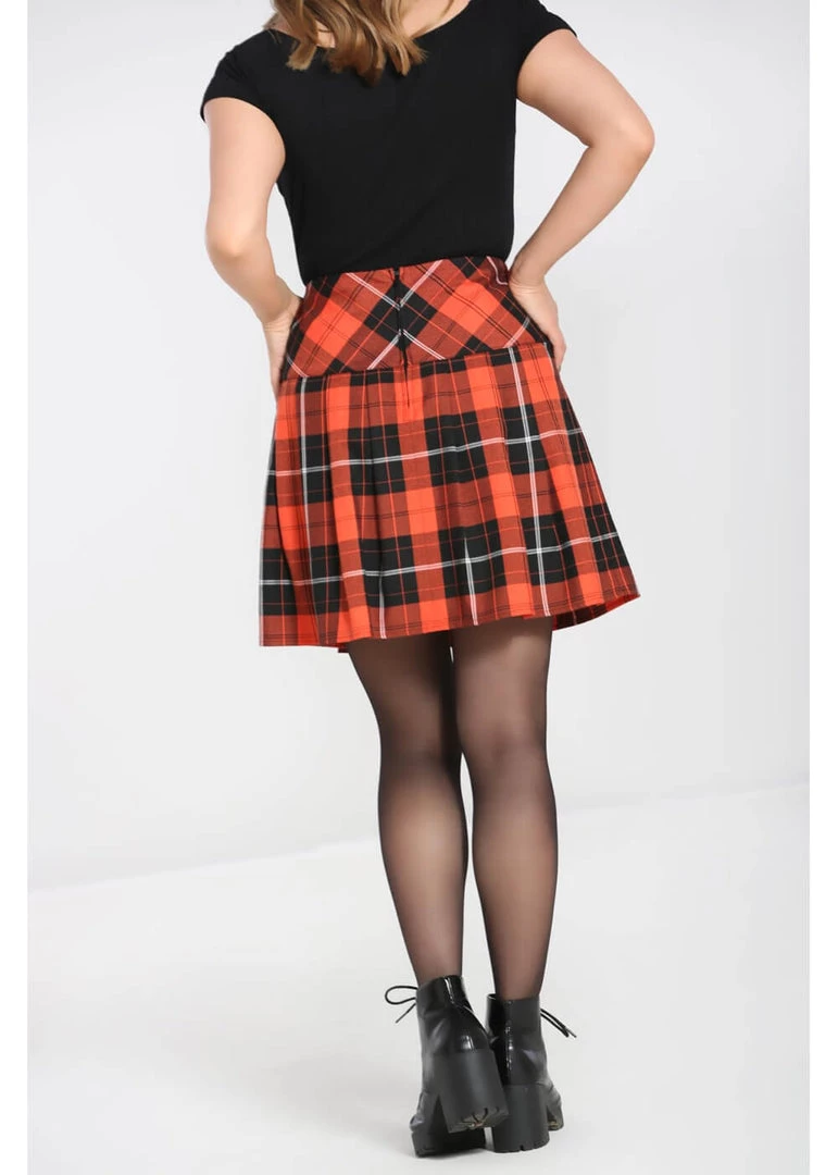 Hell Bunny Clementine Tartan 60's Mini Skirt Orange